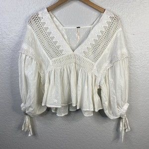 Free People Drive You Mad Blouse In Ivory/White Size S OB763756
